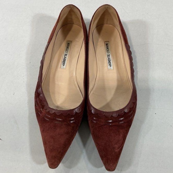 Women’s Manolo Blahnik Burgundy Suede Flats Loafers Size 39.5 - Picture 1 of 6